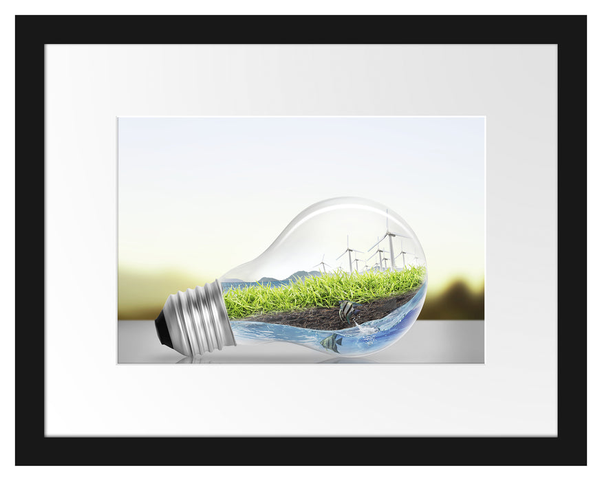 Pixxprint Glühbirne Erneuerbare Energien, im Galerie-Passepartout Bilderrahmen Fabrik Onlineshop