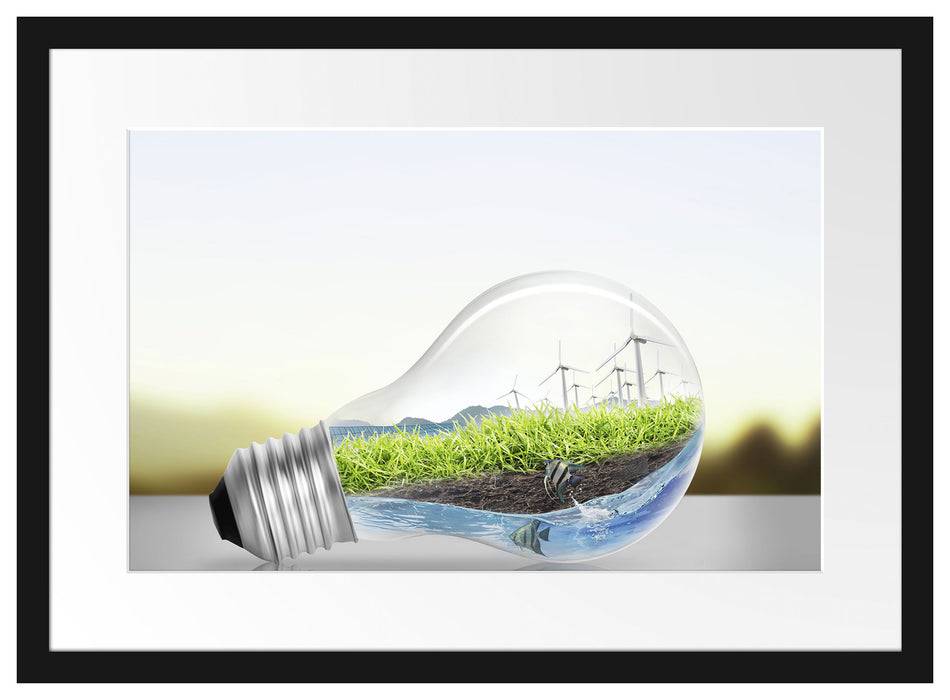 Pixxprint Glühbirne Erneuerbare Energien, im Galerie-Passepartout Bilderrahmen Fabrik Onlineshop