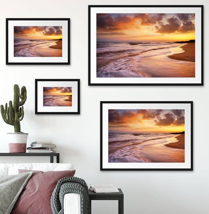 Pixxprint Meereshorizont Sonne hinter Wolken, im Galerie-Passepartout Bilderrahmen Rabatt