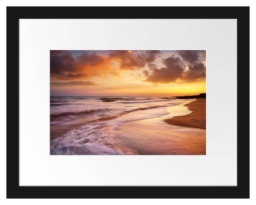 Pixxprint Meereshorizont Sonne hinter Wolken, im Galerie-Passepartout Bilderrahmen Rabatt
