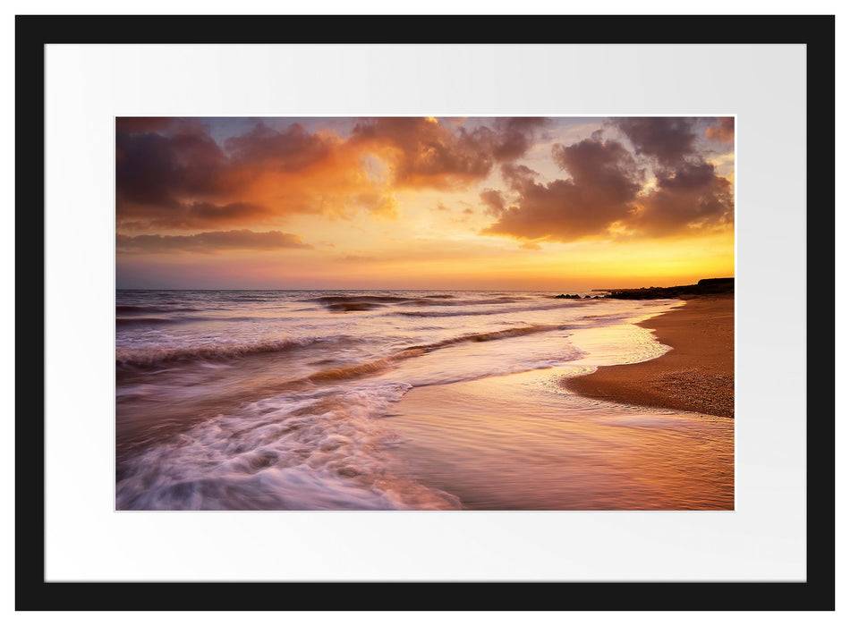 Pixxprint Meereshorizont Sonne hinter Wolken, im Galerie-Passepartout Bilderrahmen Rabatt