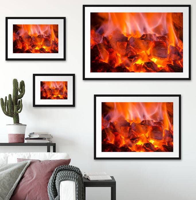 Pixxprint Holzkohle Feuer, im Galerie-Passepartout Bilderrahmen Cyber Monday