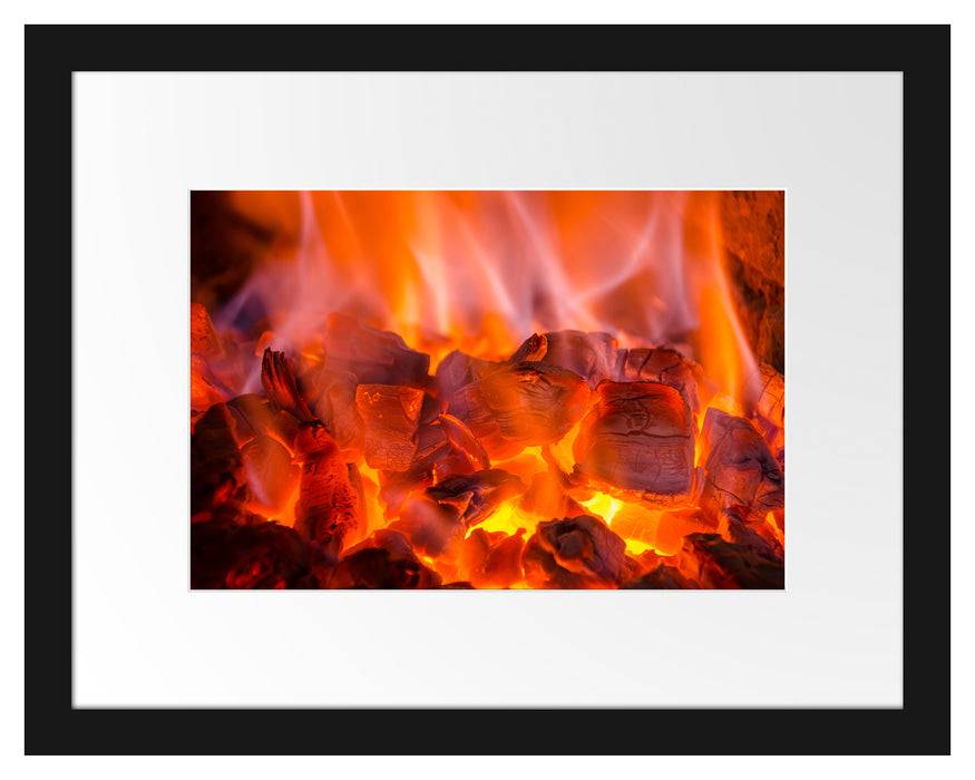 Pixxprint Holzkohle Feuer, im Galerie-Passepartout Bilderrahmen Cyber Monday