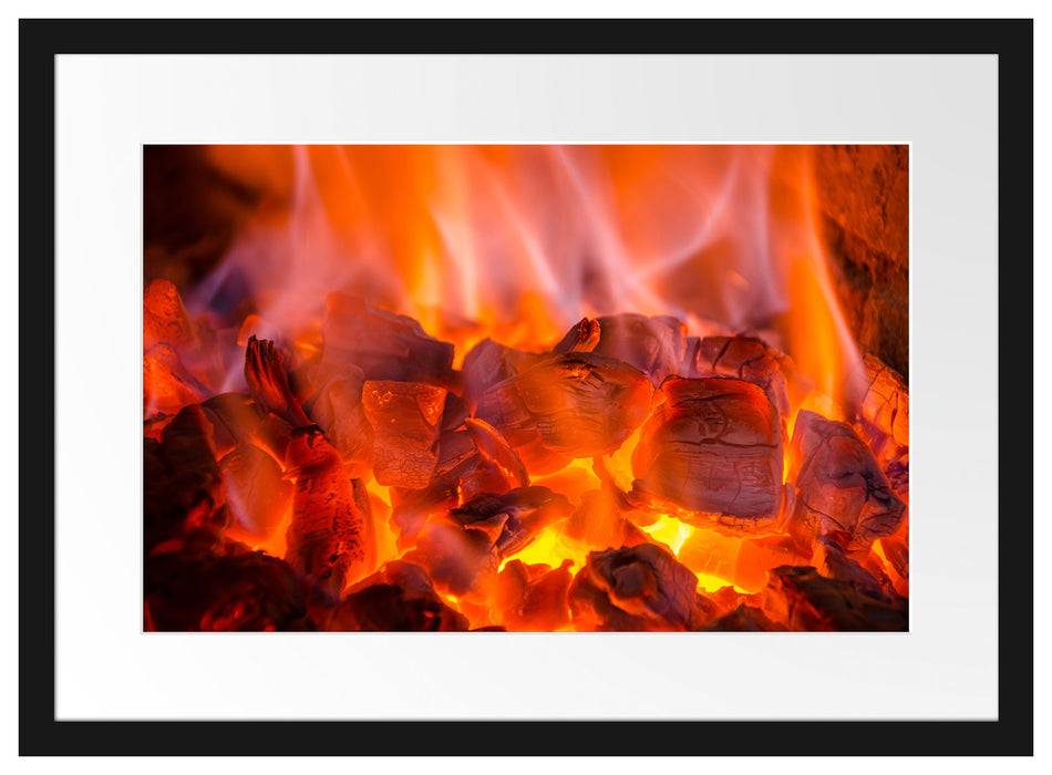 Pixxprint Holzkohle Feuer, im Galerie-Passepartout Bilderrahmen Cyber Monday