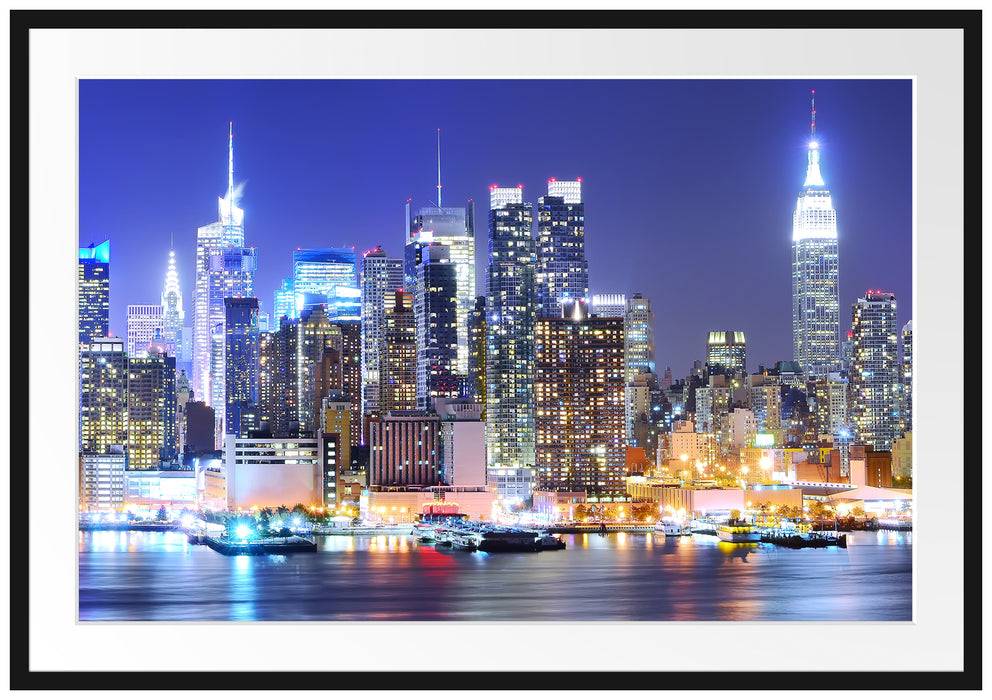 Pixxprint New York Skyline Brücke, im Galerie-Passepartout Bilderrahmen