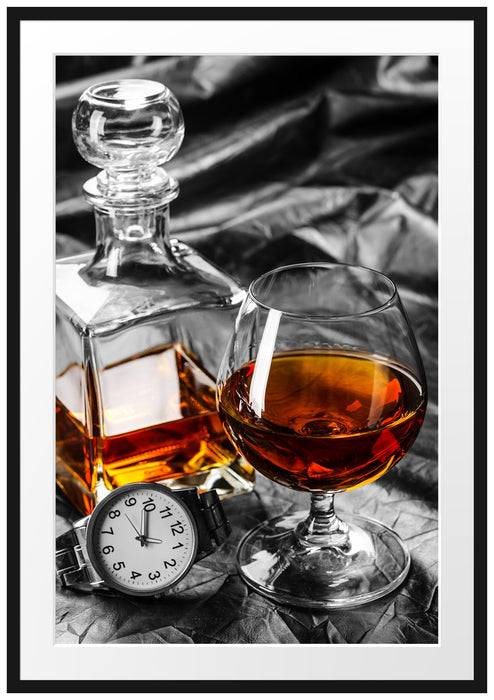 Pixxprint Man Things mit Whiskey und Uhr, im Galerie-Passepartout Bilderrahmen Jubiläumsangebot