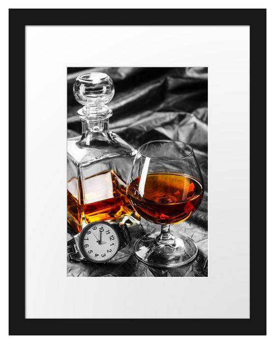 Pixxprint Man Things mit Whiskey und Uhr, im Galerie-Passepartout Bilderrahmen Jubiläumsangebot