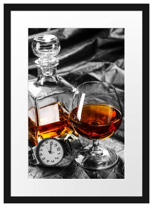 Pixxprint Man Things mit Whiskey und Uhr, im Galerie-Passepartout Bilderrahmen Jubiläumsangebot