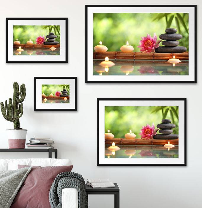 Pixxprint Seerose mit Zen Steinen im Tempel, im Galerie-Passepartout Bilderrahmen Bestseller