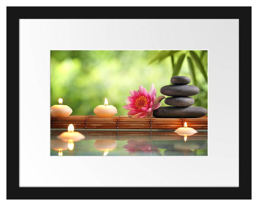 Pixxprint Seerose mit Zen Steinen im Tempel, im Galerie-Passepartout Bilderrahmen Bestseller