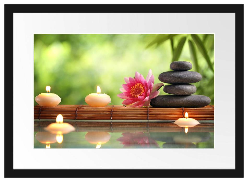 Pixxprint Seerose mit Zen Steinen im Tempel, im Galerie-Passepartout Bilderrahmen Bestseller
