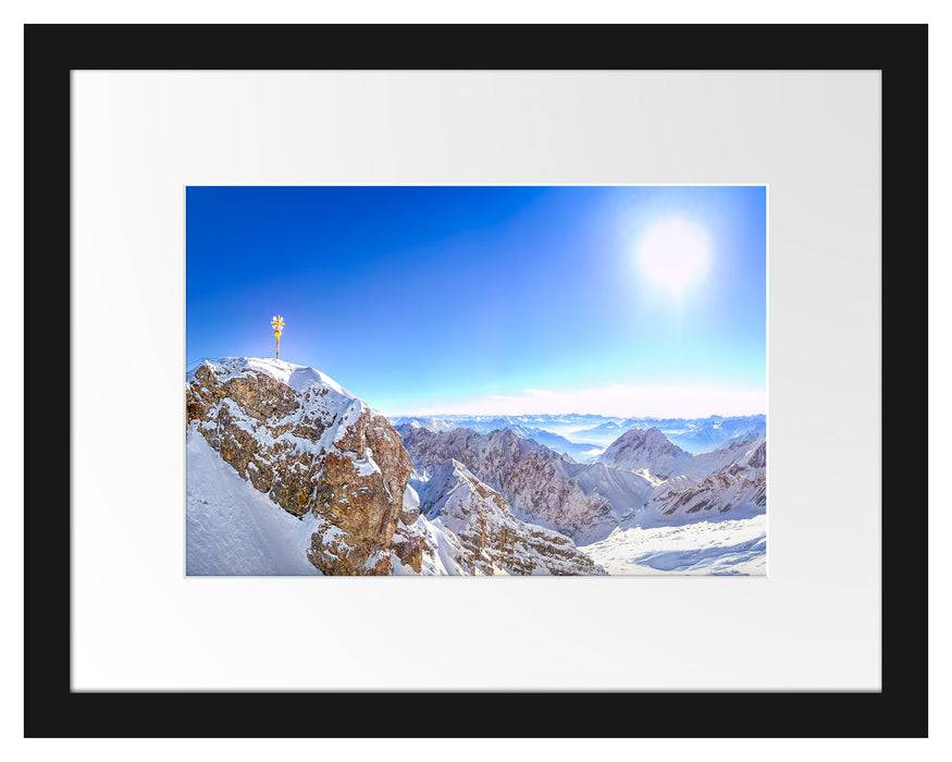 Pixxprint Zugspitze im Sonnenlicht, im Galerie-Passepartout Bilderrahmen Sonderangebote
