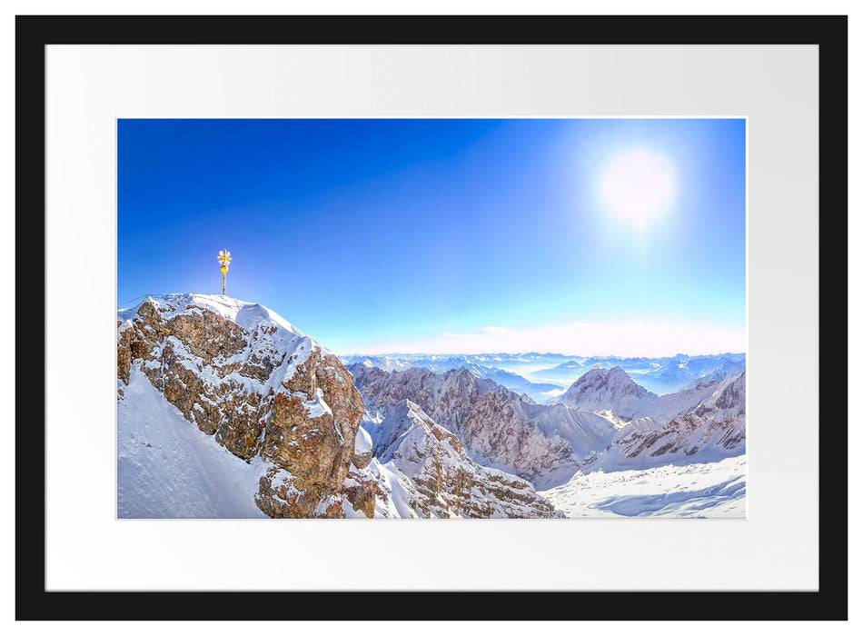 Pixxprint Zugspitze im Sonnenlicht, im Galerie-Passepartout Bilderrahmen Sonderangebote
