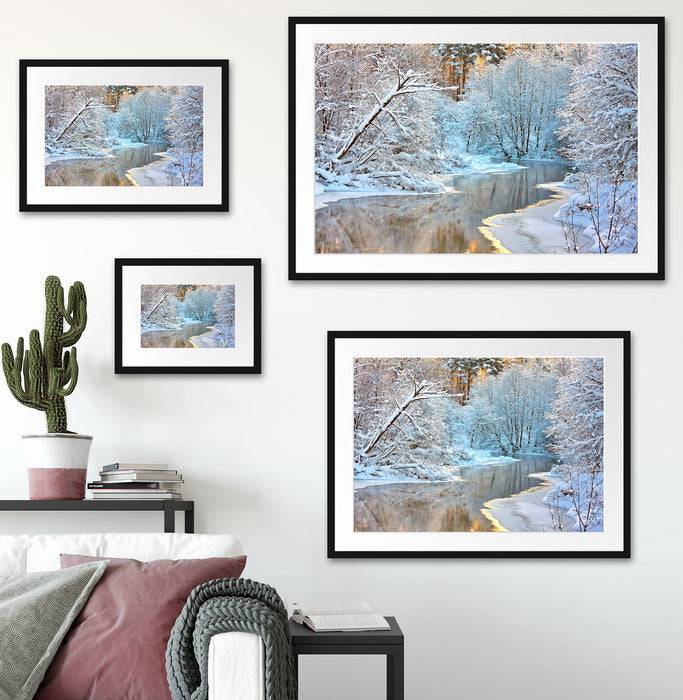 Pixxprint Atemberaubende Winterlandschaft, im Galerie-Passepartout Bilderrahmen Riesige Ersparnisse