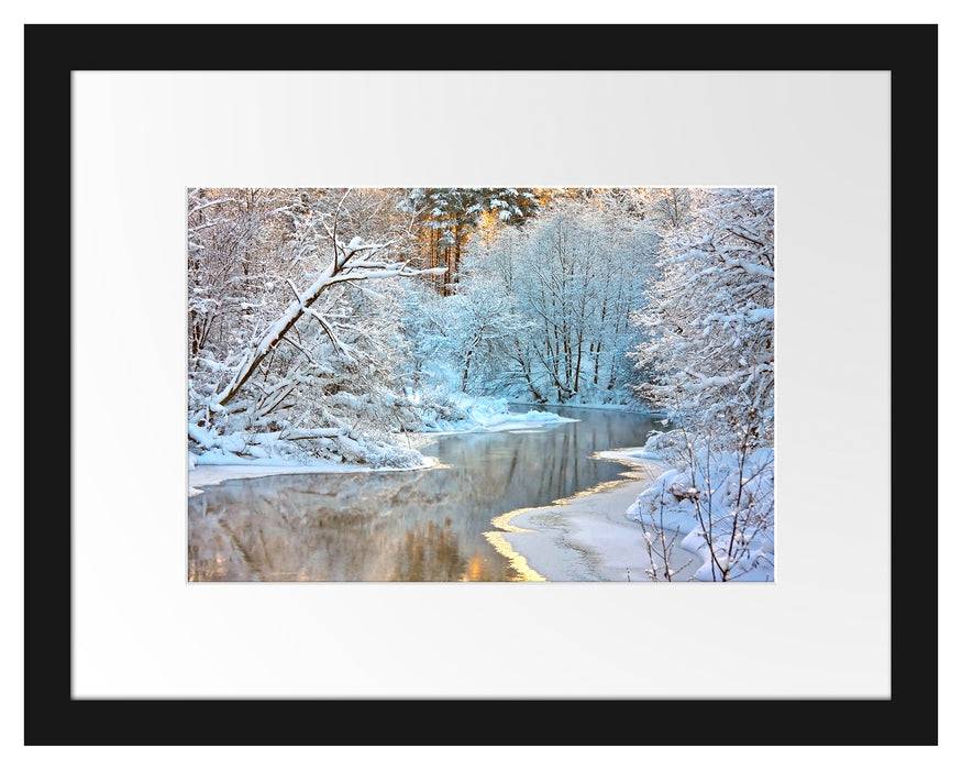 Pixxprint Atemberaubende Winterlandschaft, im Galerie-Passepartout Bilderrahmen Riesige Ersparnisse