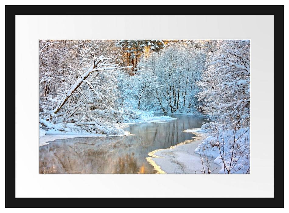 Pixxprint Atemberaubende Winterlandschaft, im Galerie-Passepartout Bilderrahmen Riesige Ersparnisse