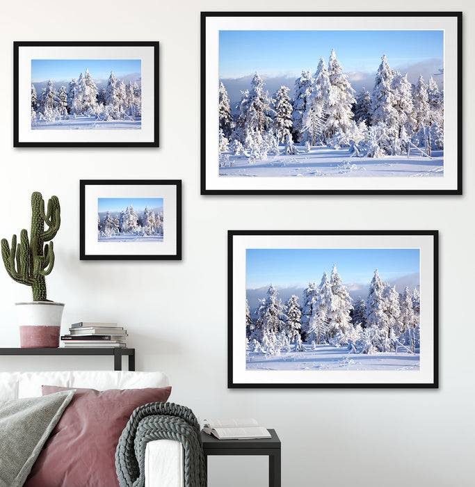 Pixxprint Winterwald, im Galerie-Passepartout Bilderrahmen Begrenzte Freigabe