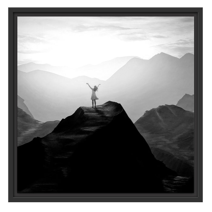 Pixxprint Einsame Frau auf Felszug Anbetung, Monochrome, im Schwebe-Effekt Bilderrahmen Neueste Stile