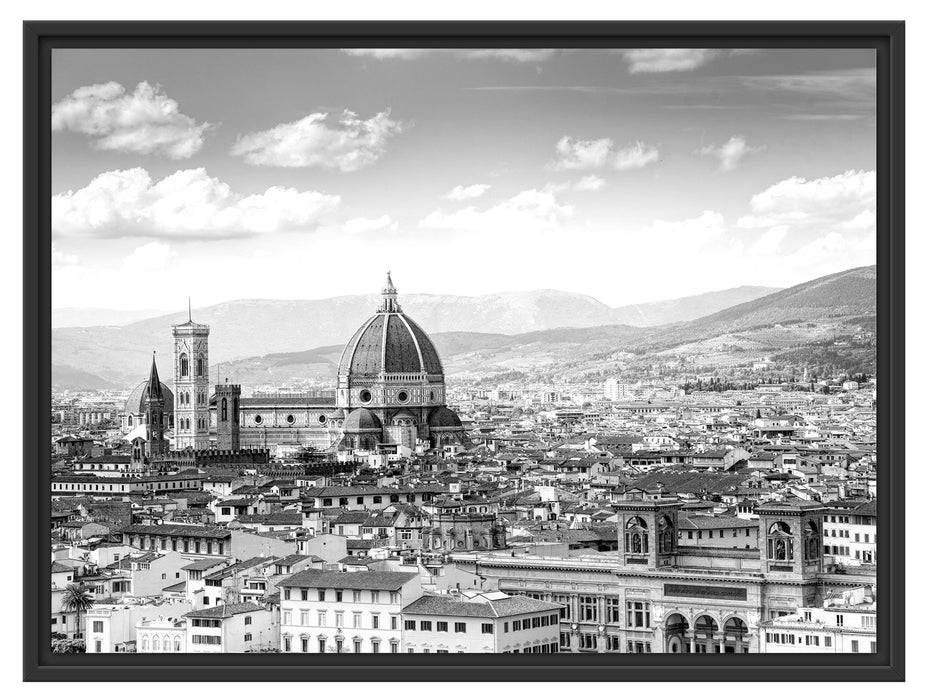 Pixxprint Panoramablick über die Dächer von Florenz, Monochrome, im Schwebe-Effekt Bilderrahmen Letzter Tag