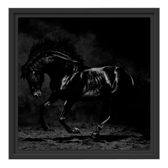Pixxprint Edles galoppierendes schwarzes Pferd, Monochrome, im Schwebe-Effekt Bilderrahmen Clearance-Verkauf