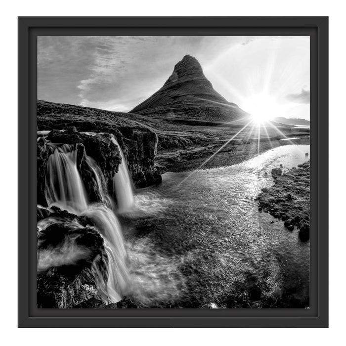 Pixxprint Wasserfall in Isalnd bei Sonnenuntergang, Monochrome, im Schwebe-Effekt Bilderrahmen 2025