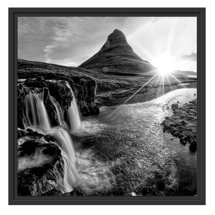 Pixxprint Wasserfall in Isalnd bei Sonnenuntergang, Monochrome, im Schwebe-Effekt Bilderrahmen 2025