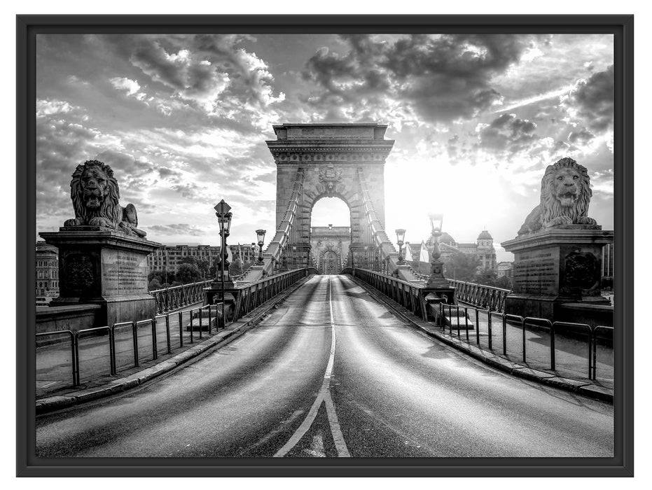 Pixxprint Brücke in Budapest bei Sonnenuntergang, Monochrome, im Schwebe-Effekt Bilderrahmen Online