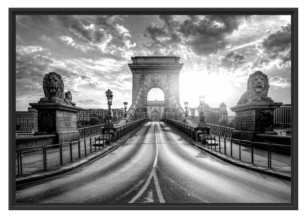 Pixxprint Brücke in Budapest bei Sonnenuntergang, Monochrome, im Schwebe-Effekt Bilderrahmen Online