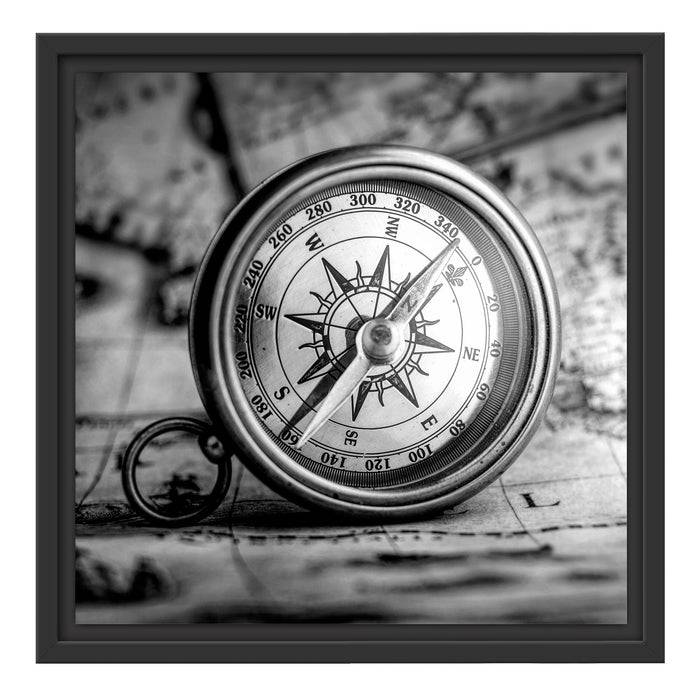 Pixxprint Alter Kompass auf Weltkarte, Monochrome, im Schwebe-Effekt Bilderrahmen Angebote