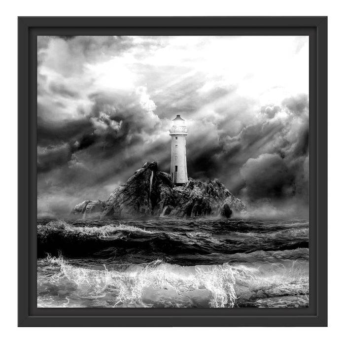 Pixxprint Sonnenstrahlen auf Leuchtturm im Sturm, Monochrome, im Schwebe-Effekt Bilderrahmen im Angebot