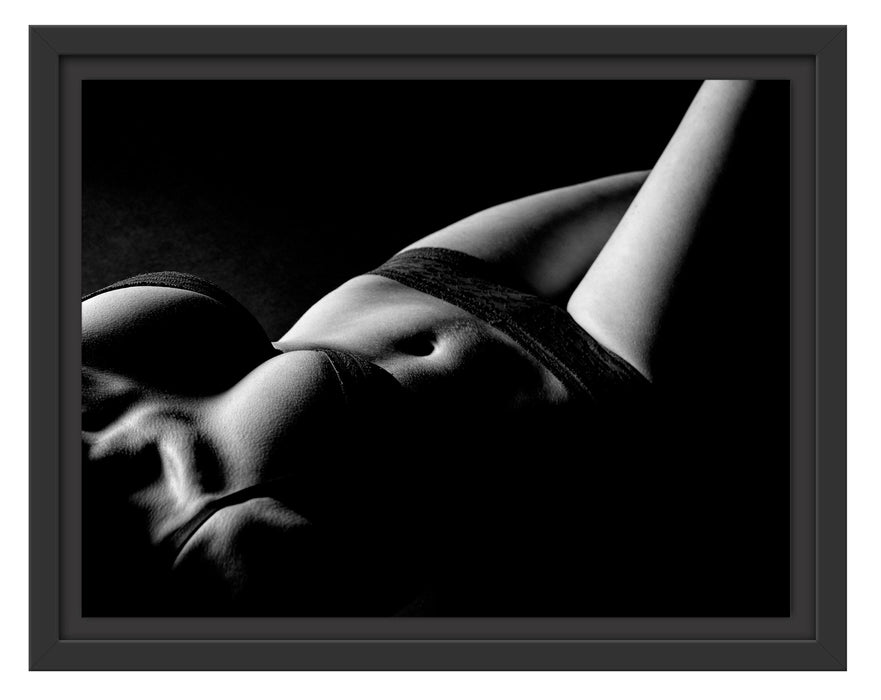 Pixxprint Frauenkörper in sexy roter Unterwäsche, Monochrome, im Schwebe-Effekt Bilderrahmen Günstiger Verkauf