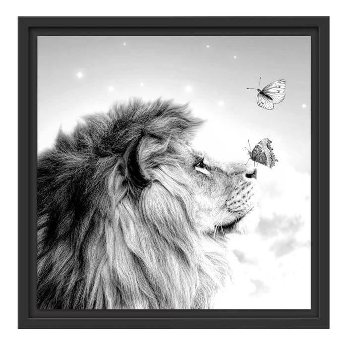 Pixxprint Löwe mit blauen Schmetterlingen, Monochrome, im Schwebe-Effekt Bilderrahmen Meist gekauft