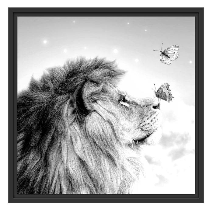 Pixxprint Löwe mit blauen Schmetterlingen, Monochrome, im Schwebe-Effekt Bilderrahmen Meist gekauft