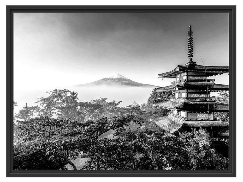 Pixxprint Japanischer Tempel in bunten Baumwipfeln, Monochrome, im Schwebe-Effekt Bilderrahmen Blitzverkäufe