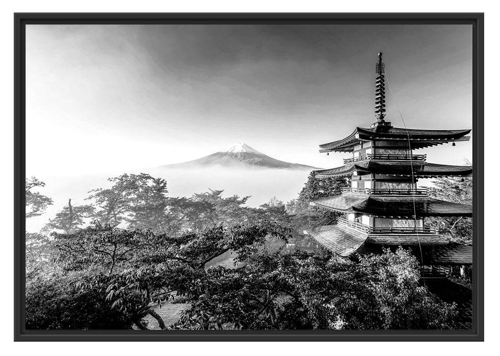Pixxprint Japanischer Tempel in bunten Baumwipfeln, Monochrome, im Schwebe-Effekt Bilderrahmen Blitzverkäufe