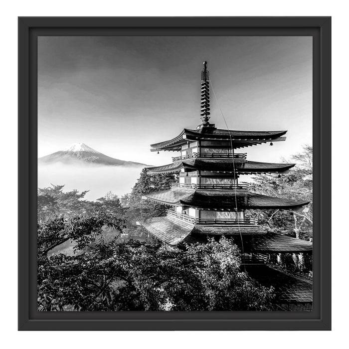 Pixxprint Japanischer Tempel in bunten Baumwipfeln, Monochrome, im Schwebe-Effekt Bilderrahmen Blitzverkäufe