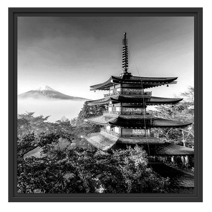 Pixxprint Japanischer Tempel in bunten Baumwipfeln, Monochrome, im Schwebe-Effekt Bilderrahmen Blitzverkäufe