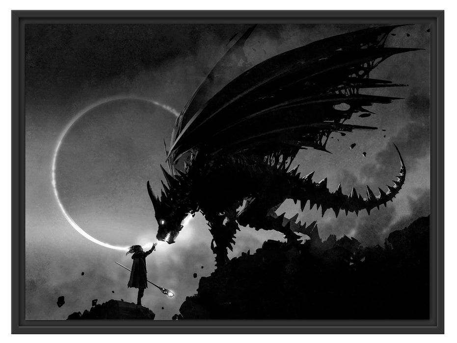 Pixxprint Zauberer und Drache bei Sonnenfinsternis, Monochrome, im Schwebe-Effekt Bilderrahmen Günstig kaufen