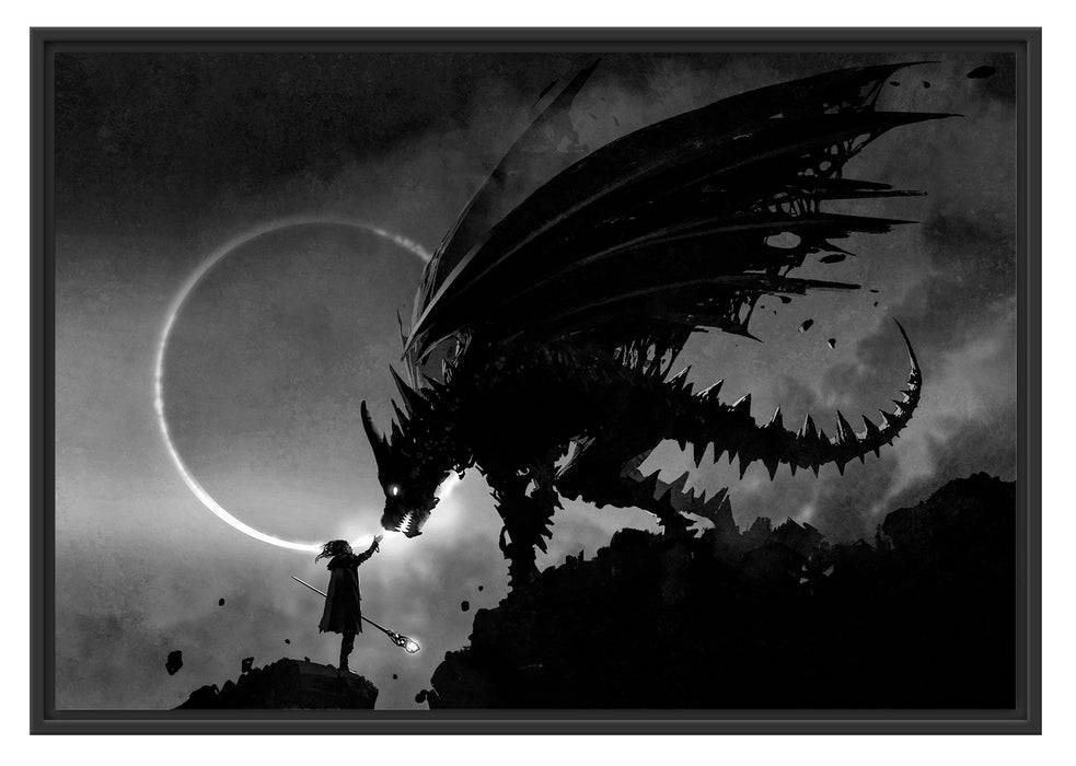 Pixxprint Zauberer und Drache bei Sonnenfinsternis, Monochrome, im Schwebe-Effekt Bilderrahmen Günstig kaufen
