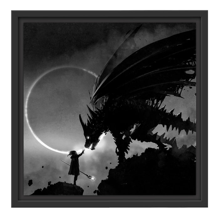 Pixxprint Zauberer und Drache bei Sonnenfinsternis, Monochrome, im Schwebe-Effekt Bilderrahmen Günstig kaufen