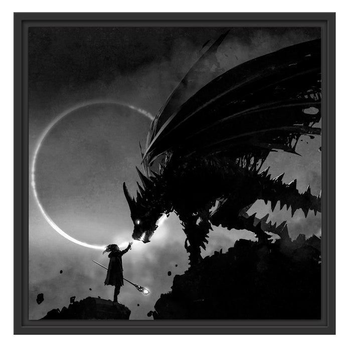 Pixxprint Zauberer und Drache bei Sonnenfinsternis, Monochrome, im Schwebe-Effekt Bilderrahmen Günstig kaufen
