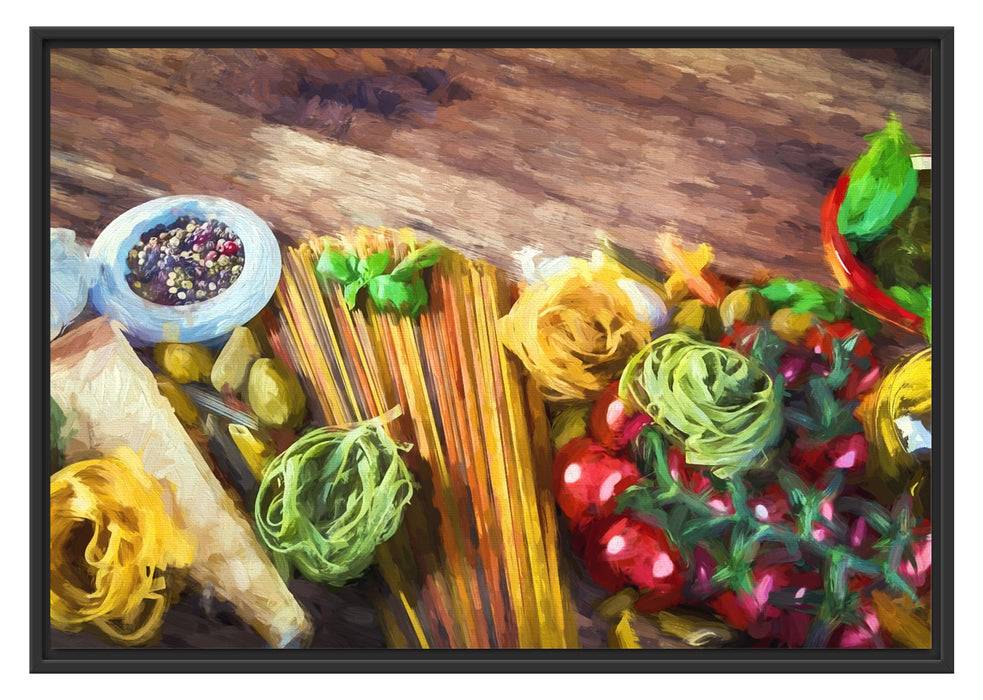 Pixxprint Pasta mit Gewürzen, im Schwebe-Effekt Bilderrahmen