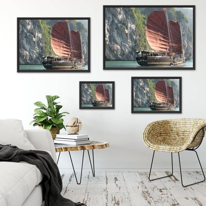 Pixxprint Segelschiff im Sonnenuntergang, im Schwebe-Effekt Bilderrahmen Vatertagsangebot