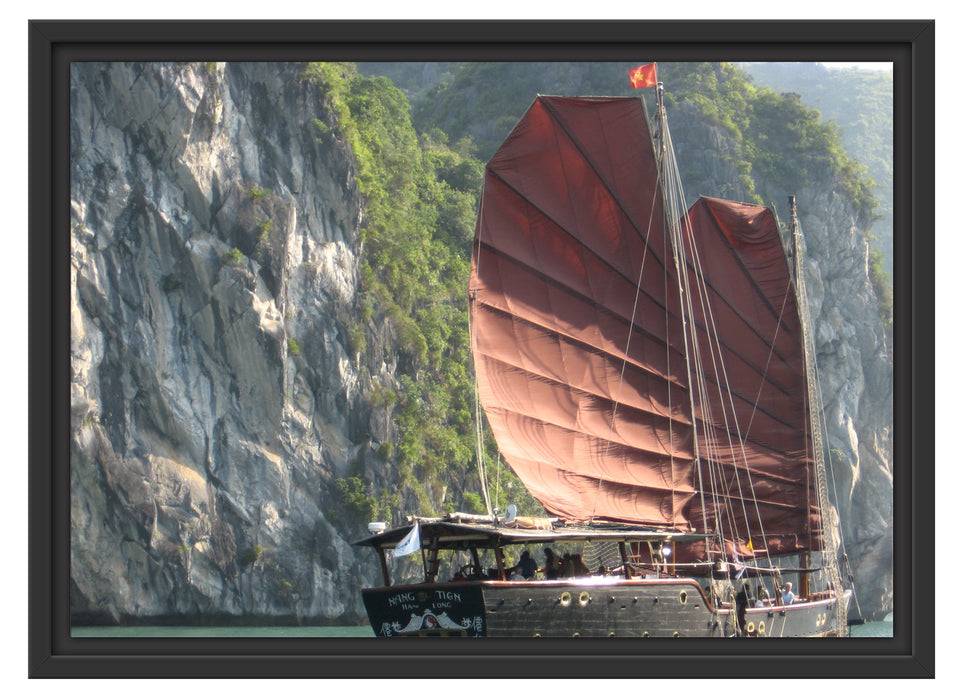 Pixxprint Segelschiff im Sonnenuntergang, im Schwebe-Effekt Bilderrahmen Vatertagsangebot