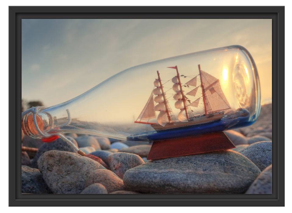 Pixxprint Flasche mit Schiff, im Schwebe-Effekt Bilderrahmen Räumungsverkauf