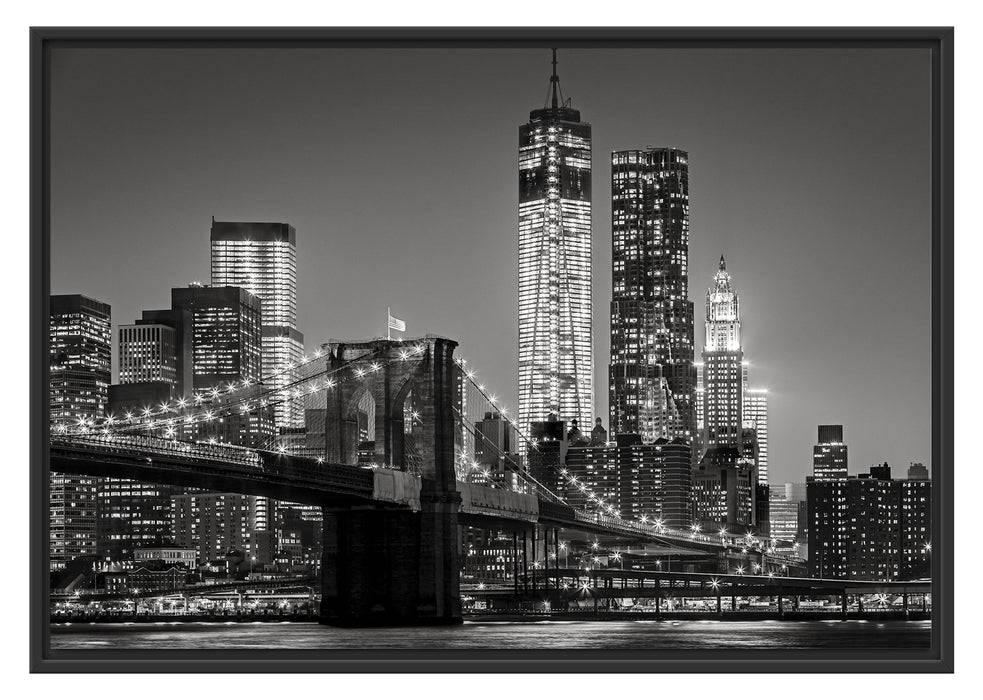 Pixxprint New York City Skyline bei Nacht, im Schwebe-Effekt Bilderrahmen