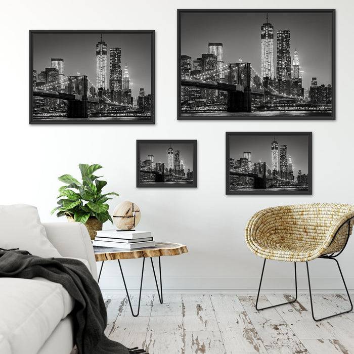 Pixxprint New York City Skyline bei Nacht, im Schwebe-Effekt Bilderrahmen Riesige Ersparnisse