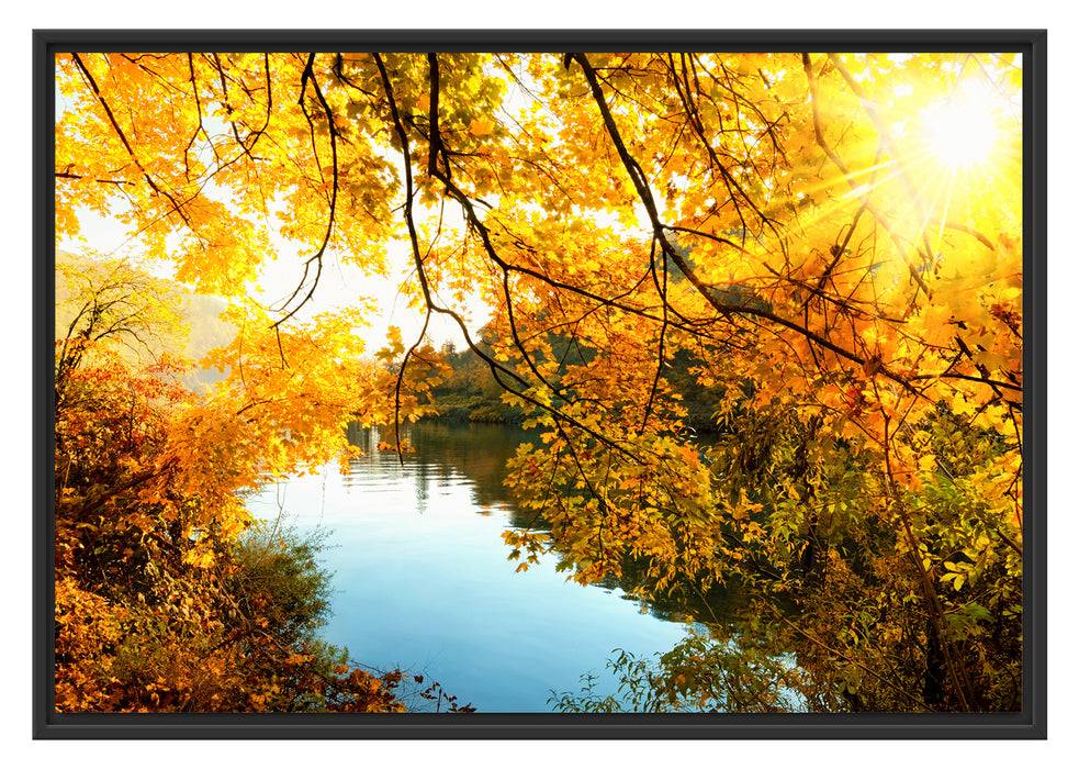 Pixxprint Landschaft mit See und Bäumen, im Schwebe-Effekt Bilderrahmen