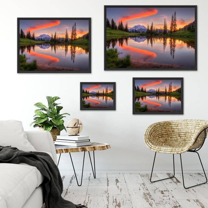 Pixxprint Sonnenaufgang Berglandschaft, im Schwebe-Effekt Bilderrahmen Bis zu 60% Rabatt