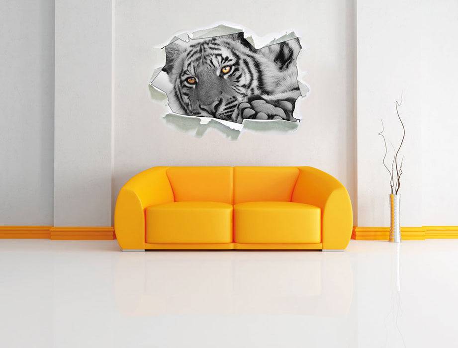 Pixxprint entspannter Tiger, 3D Wandtattoo Kostenloser Versand